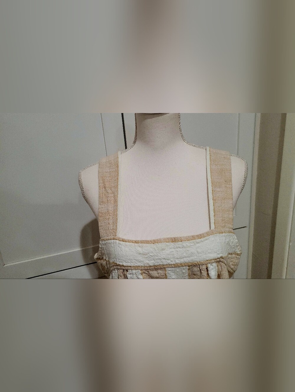 Maeve By Anthropologie Tonal Striped Maxi Dress in Beige and White | Size Large - Picture 3 of 6